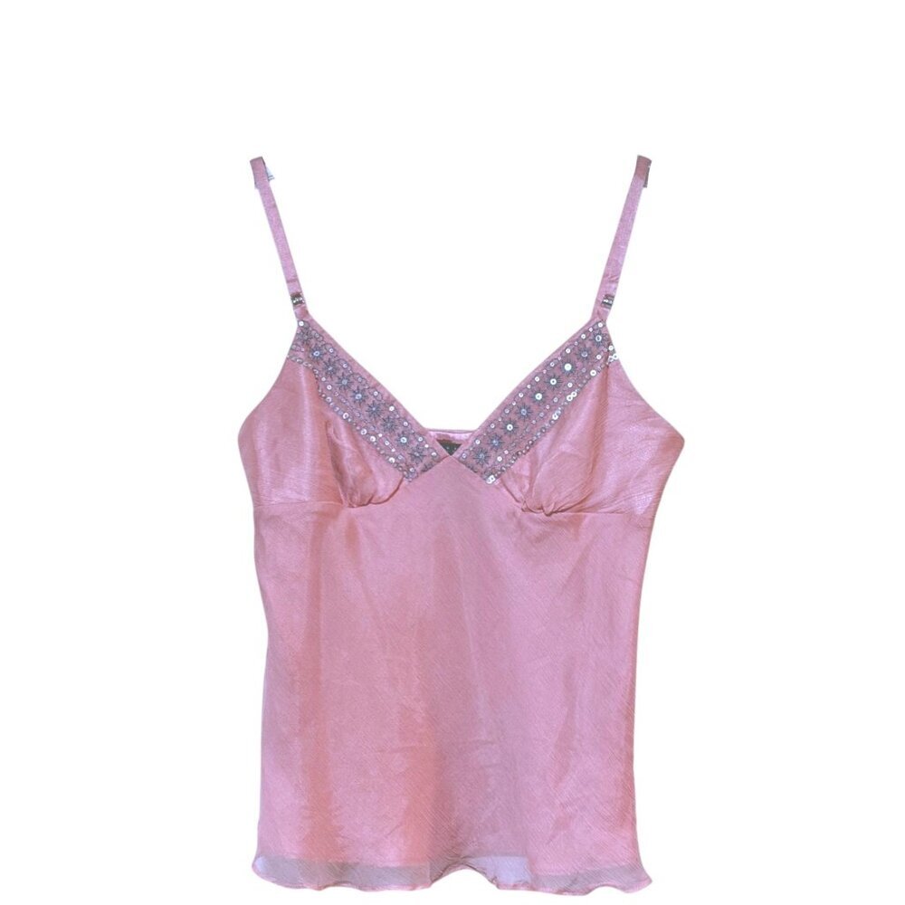 Y2K Laundry Shelli Segal Silk Camisole M Babydoll Beaded Embroidered 100% Silk